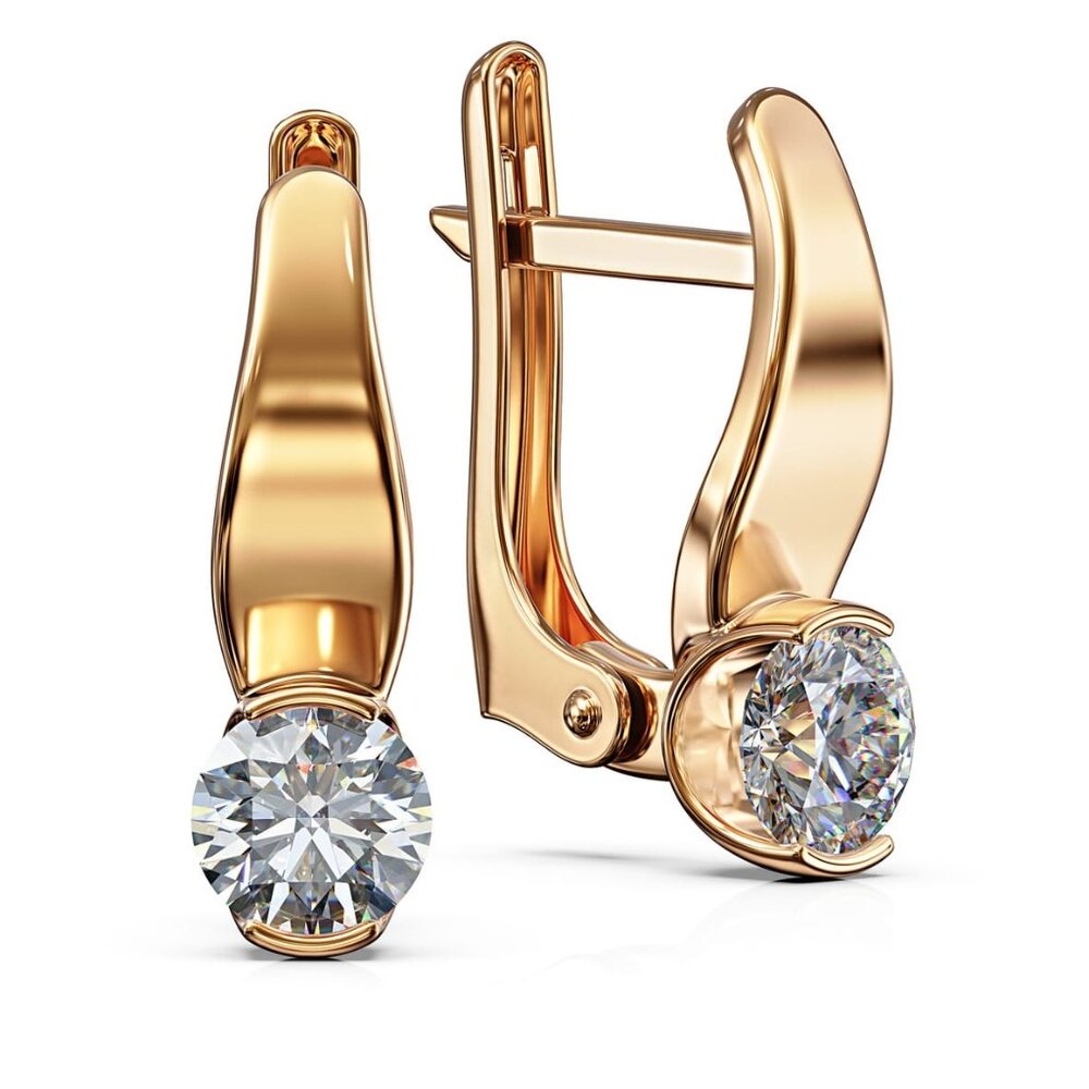 14K Rose Gold Earrings With English Lock & Sparkling Cubic Zirconia